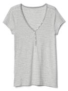 Gap Women Stripe Short Sleeve Henley - Grey Stripe