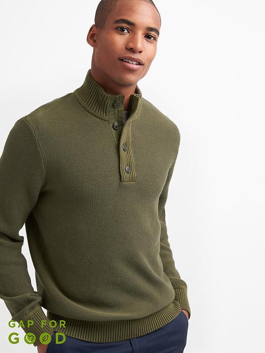 Gap Men Textured Henley Mockneck Sweater - Olive