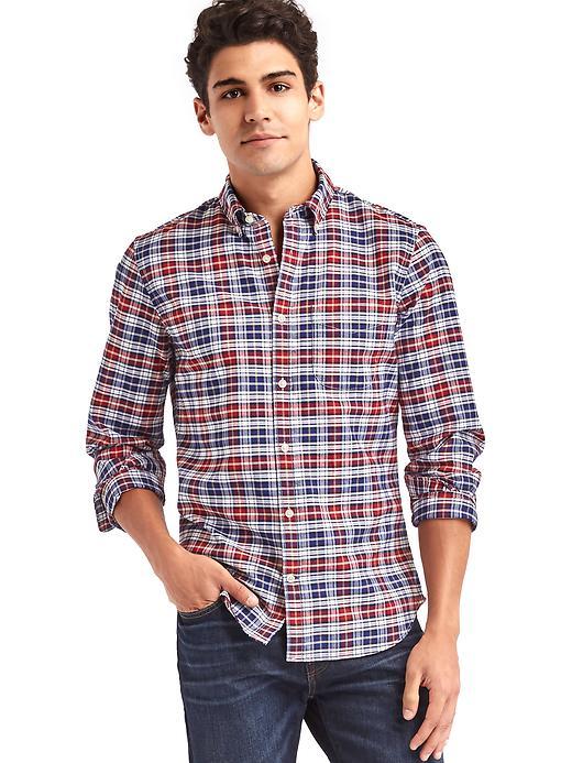 Gap Men Oxford Multi Plaid Slim Fit Shirt - Lasalle Red
