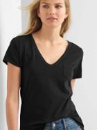 Gap Women Vintage Wash V Neck Tee - True Black