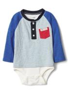 Gap Baseball Henley Body Double - Pale Blue Heather