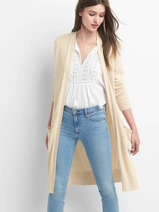Gap Women Textured Open Front Cardigan - Sand Khaki