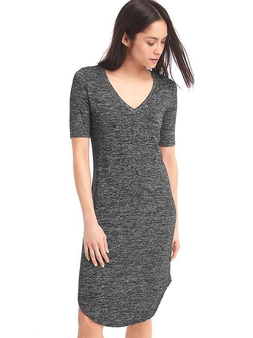 Gap Softspun Knit V Neck Midi Dress - Black Space Dye