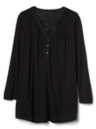 Gap Women Long Sleeve Shirred Henley - True Black