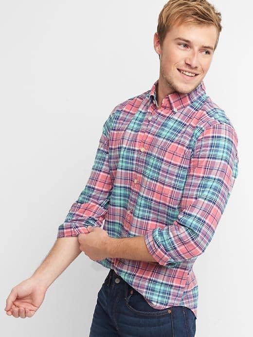 Gap Oxford Plaid Slim Fit Shirt - New Pink Kiss