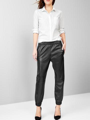 Gap Women Leather Jogger Pants - Black Leather