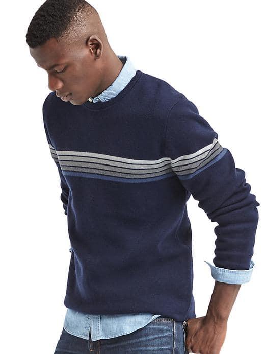 Gap Men Ski Chest Stripe Crew Sweater - Navy