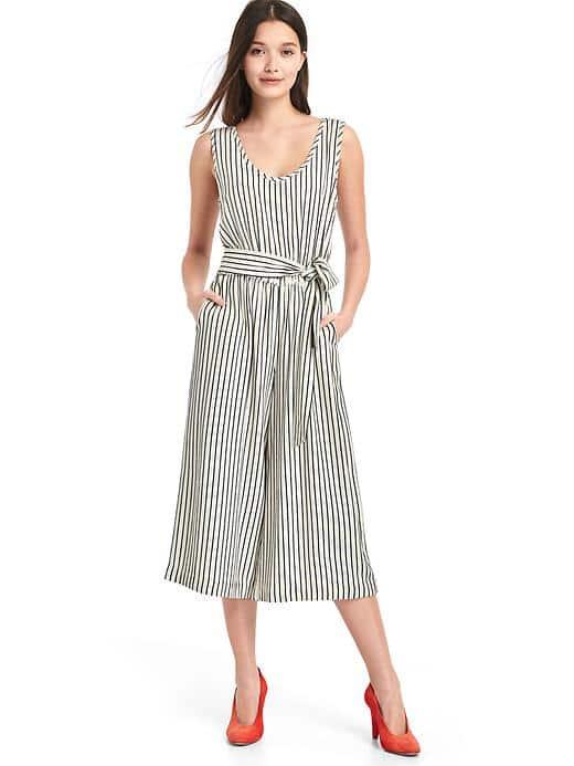 Gap Women Stripe Culotte Tank Romper - Black & White Stripe