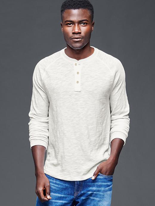 Gap Men Solid Slub Henley - New Off White