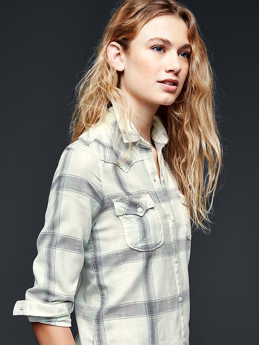 Gap Women Flannel Slim Western Shirt - Gray Plaid