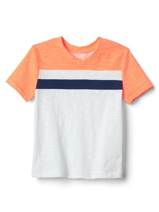 Gap Colorblock V Neck Slub Tee - Jos Orange