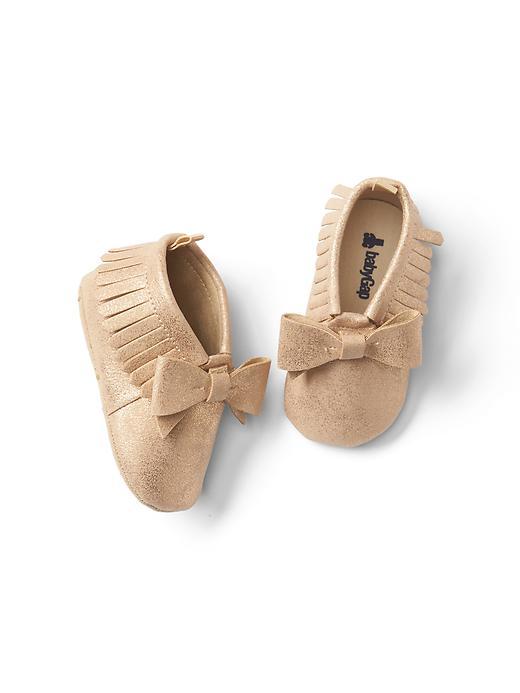 Gap Metallic Fringe Bow Moccasins - Rose Gold