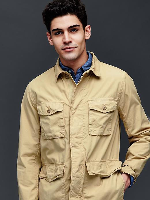 Gap Men Lightweight Poplin Fatigue Jacket - Iconic Khaki