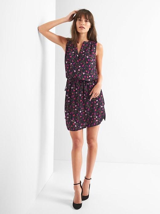 Gap Sleeveless Tie Waist Shirtdress - Black Floral