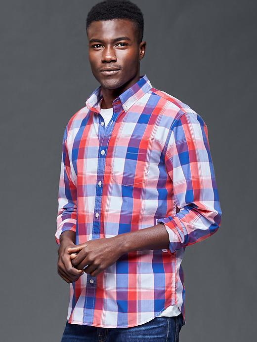 Gap Men Multi Plaid Poplin Shirt - Red