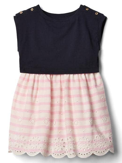 Gap Striped Eyelet Double Layer Dress - Ivory Frost
