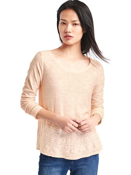 Gap Embroidered Long Sleeve Swing Top - Silk Powder