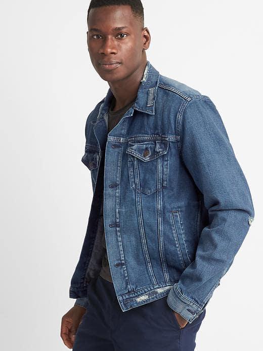 Gap Men Shibori Patch Icon Denim Jacket - Medium Indigo