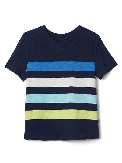 Gap Stripe V Neck Slub Tee - Elysian Blue