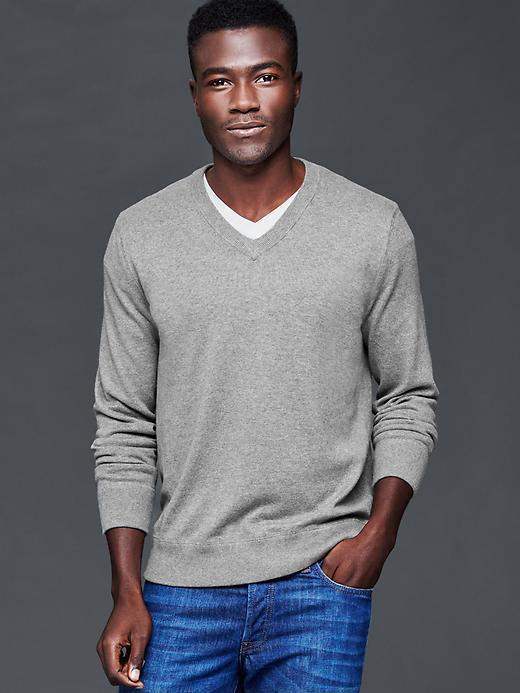 Gap Men Cotton V Neck Sweater - Medium Grey Heather