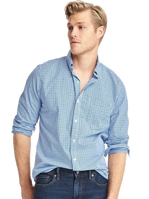 Gap Men True Wash Tattersall Slim Fit Shirt - Tile Blue