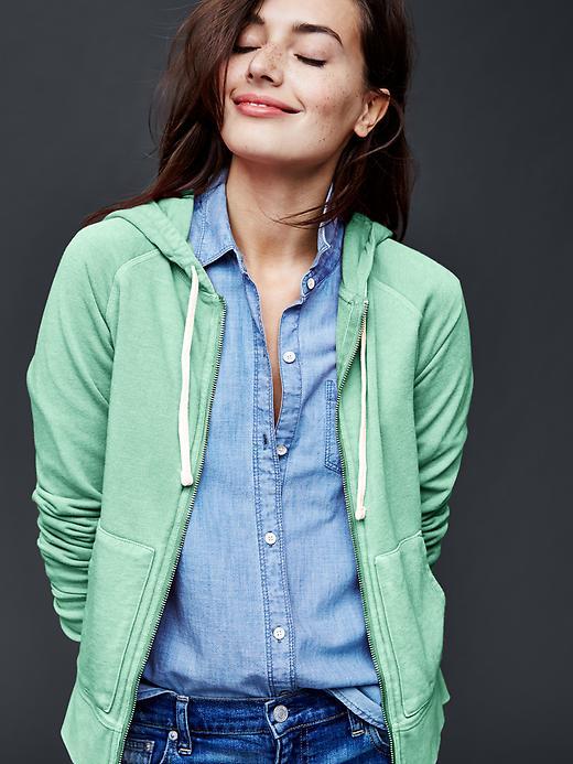 Gap Women Sun Wash Essential Zip Hoodie - Caribe Green