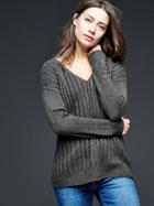 Gap Women Ribbed V Neck Pullover Sweater - Charcoal