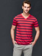 Gap Men Vintage Wash V Neck T Shirt - Red Stripe