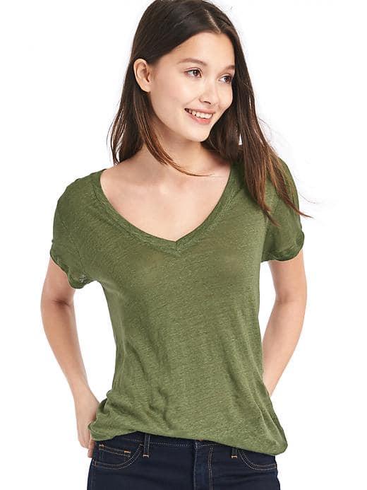 Gap Women Linen V Neck Tee - Walden Green