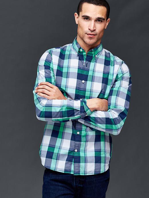 Gap Men Multi Plaid Poplin Shirt - Bright Lake