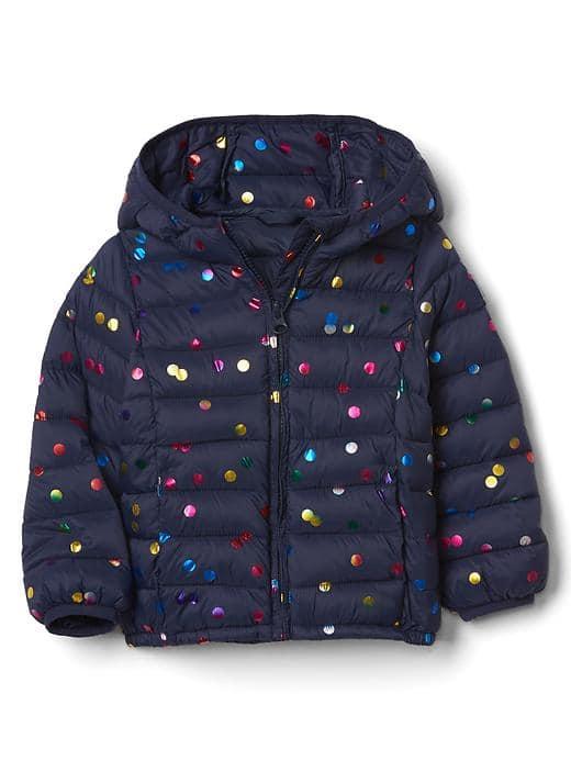 Gap Coldcontrol Lite Print Puffer Hoodie - Multi Dot Lapis Blue