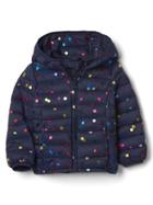 Gap Coldcontrol Lite Print Puffer Hoodie - Multi Dot Lapis Blue