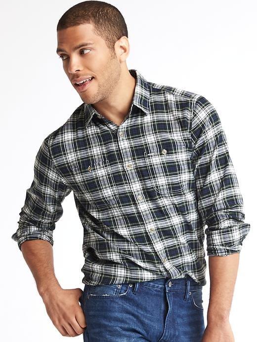 Gap Men Classic Plaid Flannel Shirt - Tarnished Teal