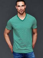 Gap Men Vintage Wash Feeder Stripe V Neck T Shirt - Green Stripe