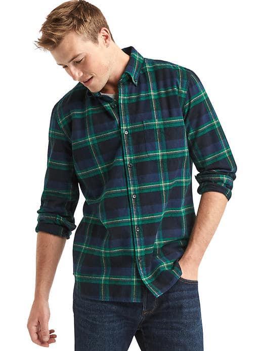 Gap Men Brushed Flannel Plaid Standard Fit Shirt - Tapestry Navy