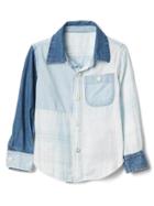 Gap Patchwork Denim Long Sleeve Shirt - Medium Wash