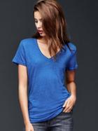 Gap Women V Neck Linen Tee - Soccer Blue