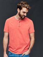 Gap Men Vintage Wash Short Sleeve Henley - Flamingo