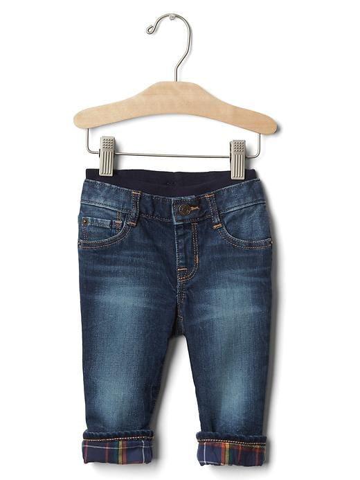 Gap 1969 My First Plaid Lined Straight Jeans - Medium Indigo