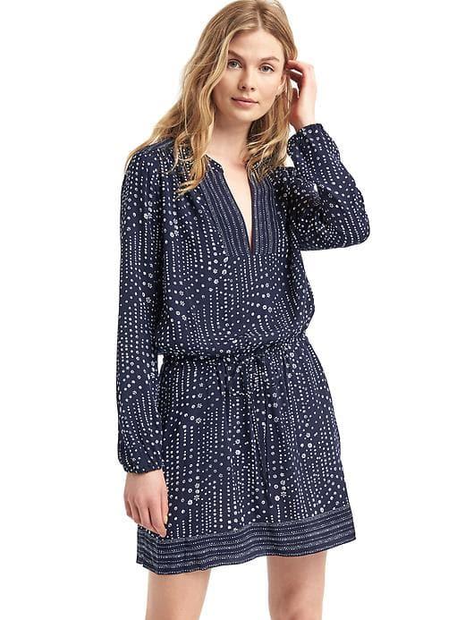 Gap Women Mix Print Long Sleeve Dress - Navy Print