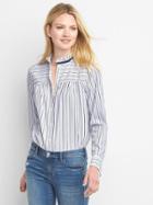 Gap Poplin Mix Stripe Ruffle Shirt - Navy White Stripe