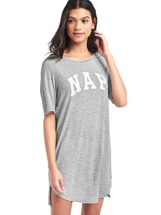 Gap Women Mix And Match Short Sleeve Sleep Shirt - Gray Stripe