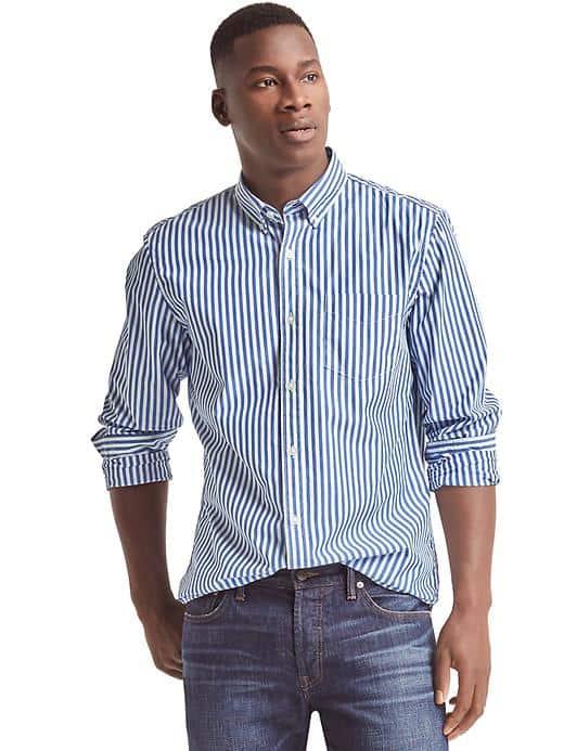Gap Men True Wash Bengal Stripe Standard Fit Shirt - Admiral Blue