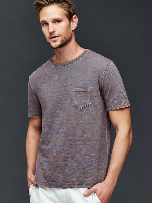 Gap Men Slub Feeder Stripe Tee - Gray Stripe