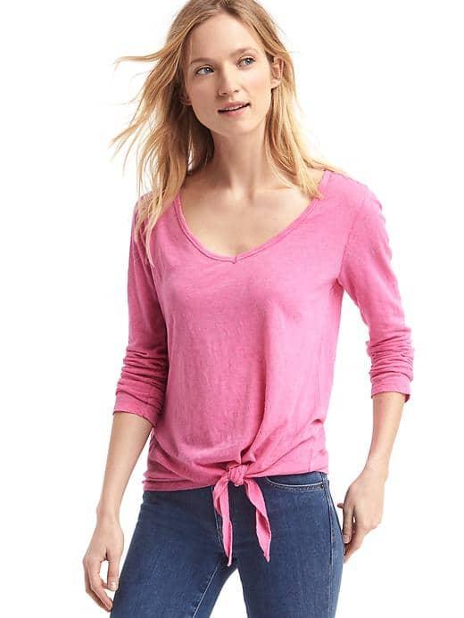 Gap Women V Neck Knot Slub Tee - French Pink