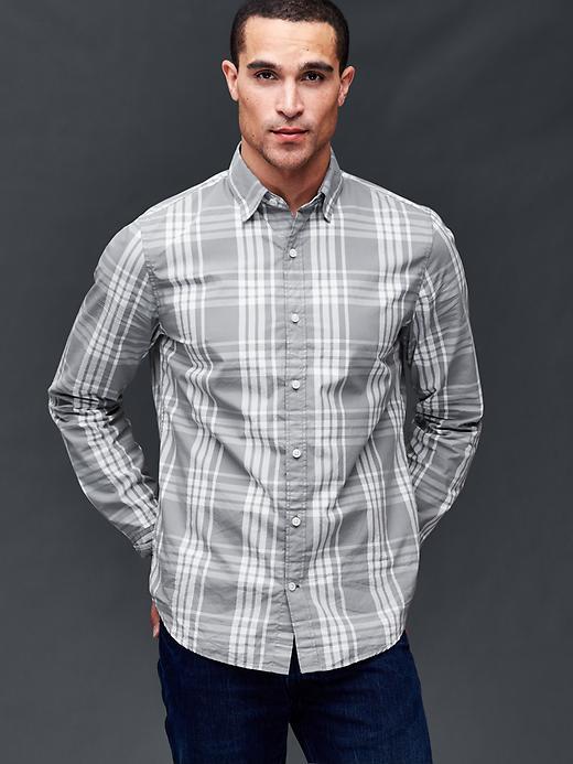 Gap Men Plaid Polin Shirt Slim Fit - Pilot Gray