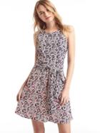 Gap Women Print Tie Belt Fit And Flare Dress - Navy Floral
