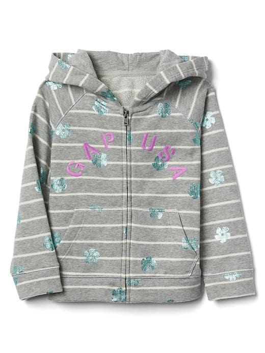 Gap Logo Floral Zip Hoodie - Light Grey Stripe