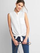 Gap Women Linen Sleeveless Tie Front Shirt - White