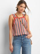 Gap Women Stripe Crochet Tank - Red & Blue Stripe